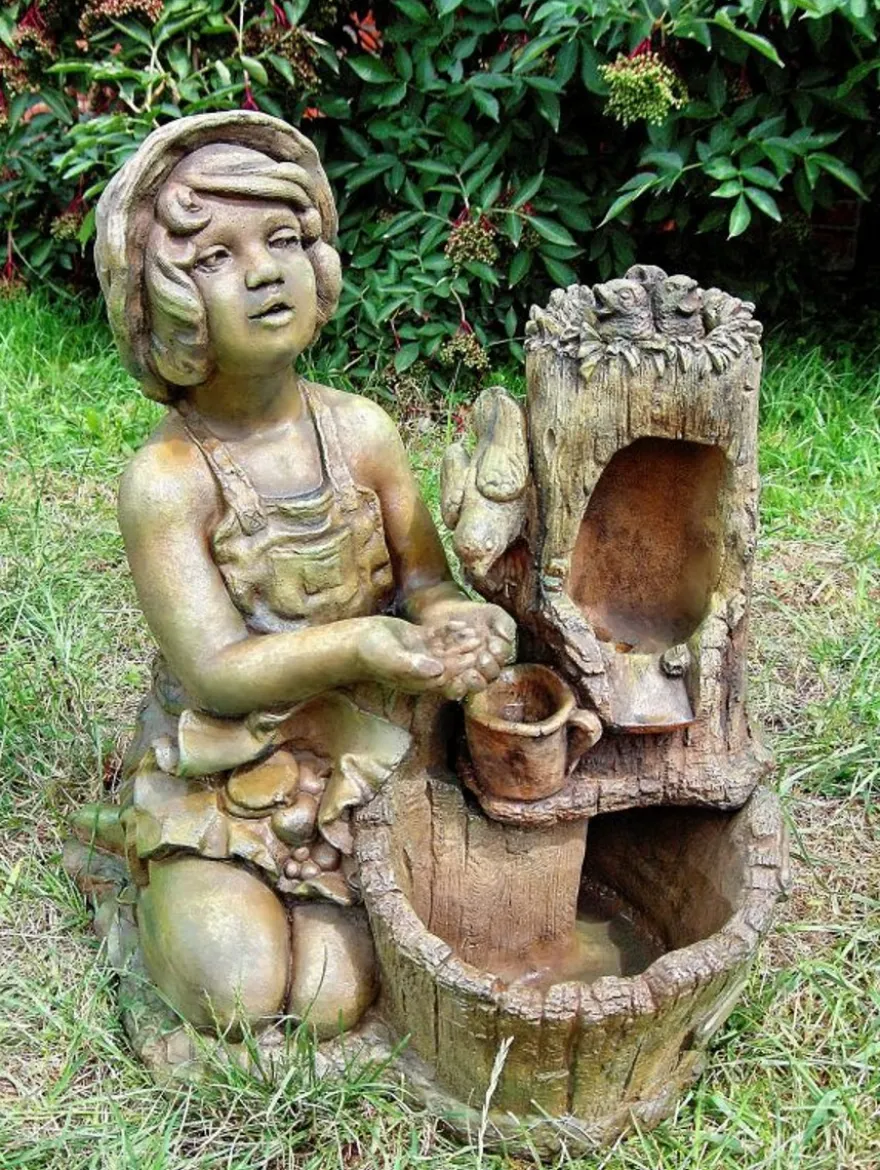 Casa Padrino Deko Gartenbrunnen Grün / Braun H. 59 cm - Luxus Kunststein Brunnen