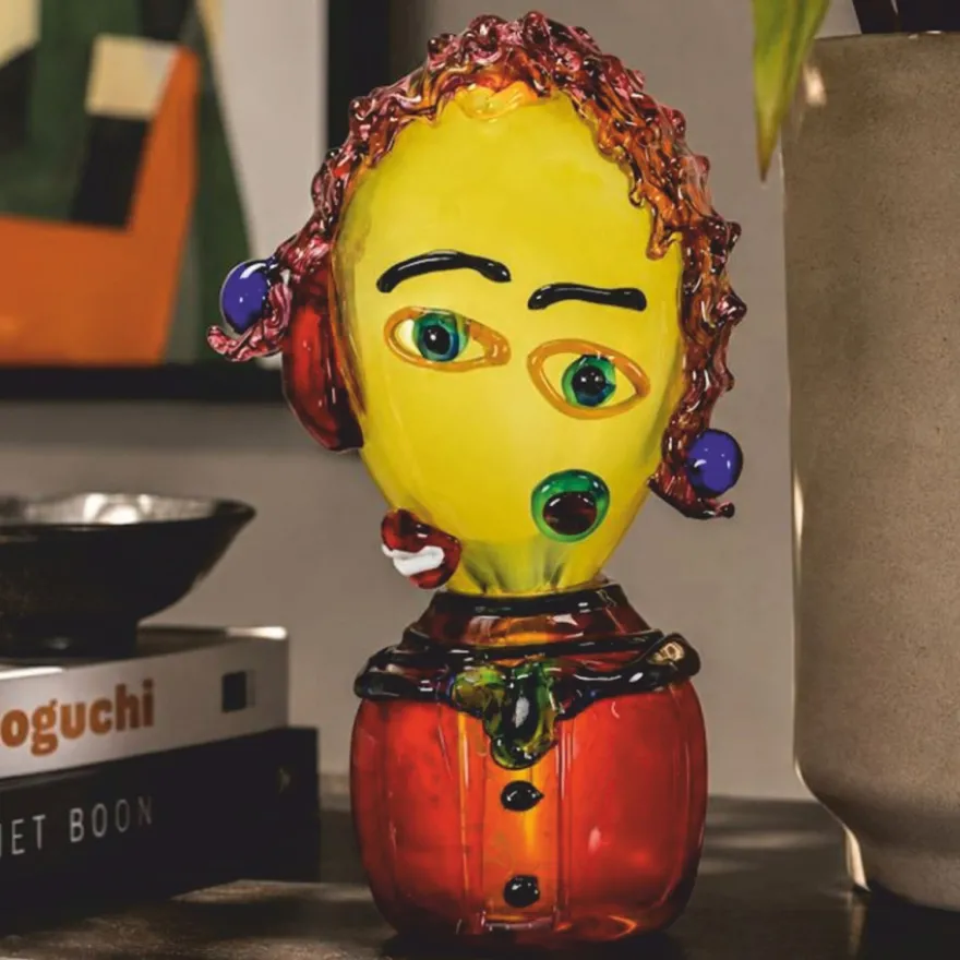 Casa Padrino Deko Glasfigur Frauenkopf Bunt H. 60,2 cm - Abstrakte Deko Figur - Schreibtisch Deko - Deko Accessoires