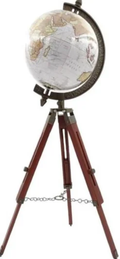 Casa Padrino Deko Globus Mehrfarbig / Braun / Antik Messing H. 78 cm - Höhenverstellbarer Globus mit Dreibein Stativ - Büro Deko - Wohnzimmer Deko - Deko Accessoires