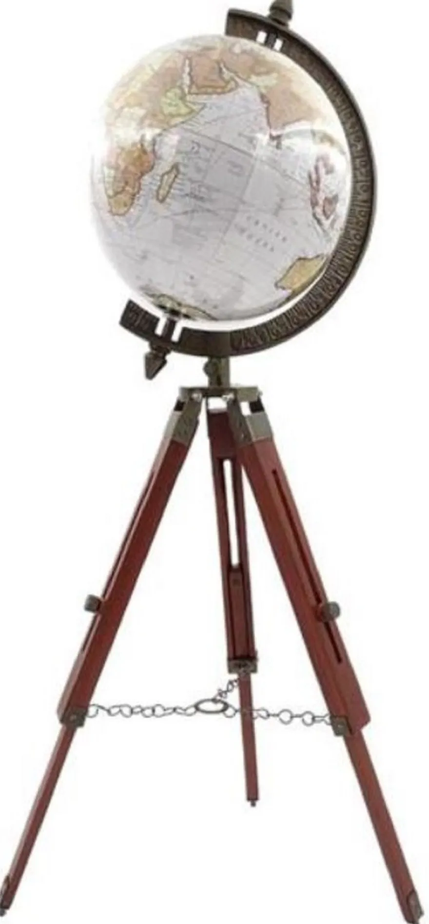 Casa Padrino Deko Globus Mehrfarbig / Braun / Antik Messing H. 78 cm - Höhenverstellbarer Globus mit Dreibein Stativ - Büro Deko - Wohnzimmer Deko - Deko Accessoires