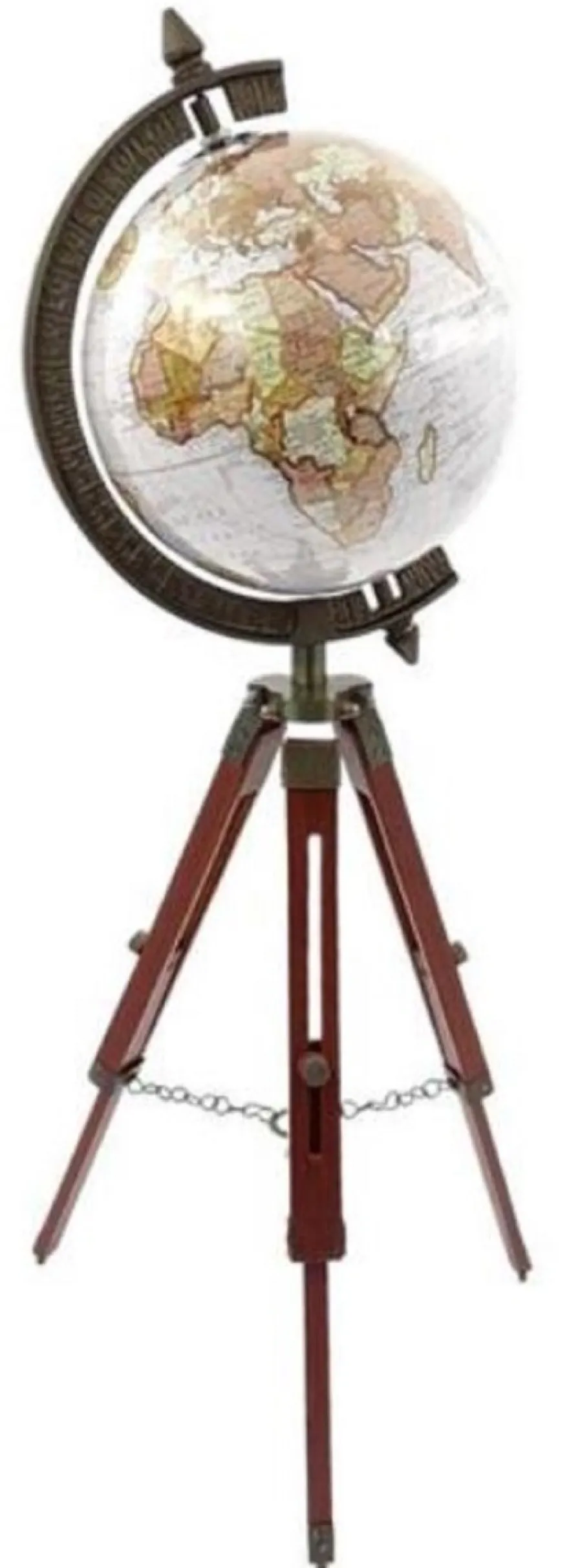 Casa Padrino Deko Globus Mehrfarbig / Braun / Antik Messing H. 78 cm - Höhenverstellbarer Globus mit Dreibein Stativ - Büro Deko - Wohnzimmer Deko - Deko Accessoires