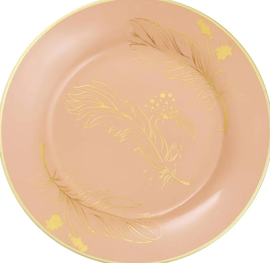 Casa Padrino Deko Porzellan Wandteller 8er Set Flamingos & Federn Mehrfarbig / Gold Ø 27 cm - Luxus Wanddeko