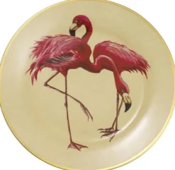 Casa Padrino Deko Porzellan Wandteller 8er Set Flamingos & Federn Mehrfarbig / Gold Ø 27 cm - Luxus Wanddeko