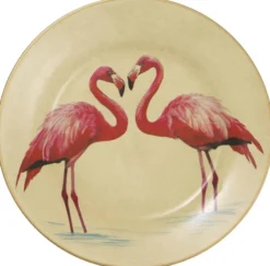 Casa Padrino Deko Porzellan Wandteller 8er Set Flamingos & Federn Mehrfarbig / Gold Ø 27 cm - Luxus Wanddeko