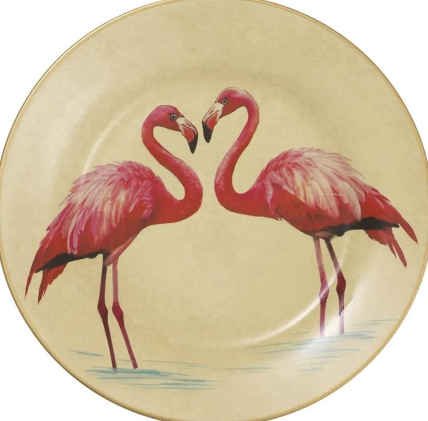 Casa Padrino Deko Porzellan Wandteller 8er Set Flamingos & Federn Mehrfarbig / Gold Ø 27 cm - Luxus Wanddeko