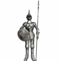 Casa Padrino Deko Ritterrüstung mit Schild & Lanze Antik Silber H. 247 cm - Mittelalter Deko Accessoires