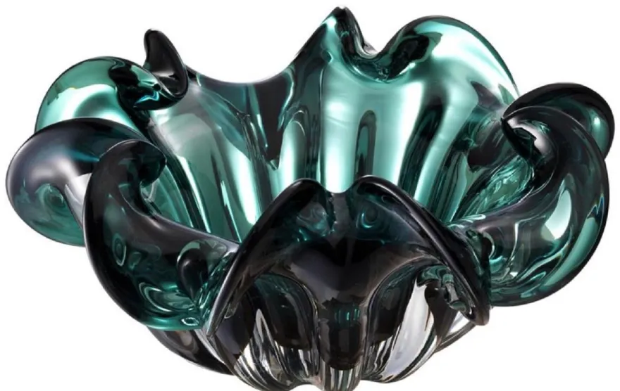 Casa Padrino Deko Schüssel aus mundgeblasenem Glas Grün Ø 21 x H. 10 cm - Luxus Deko Accessoires