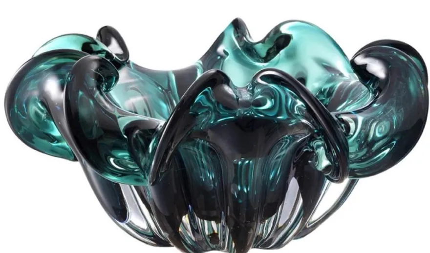 Casa Padrino Deko Schüssel aus mundgeblasenem Glas Grün Ø 21 x H. 10 cm - Luxus Deko Accessoires