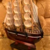 Casa Padrino Deko Segelschiff Belem Braun / Weiß / Naturfarben 20 x 5 x H. 20 cm - Handgefertigtes Deko Schiff - Deko Holzschiff - Modellschiff - Deko Accessoires
