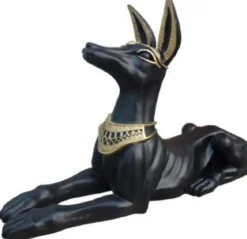 Casa Padrino Deko Skulptur Anubis Hund Schwarz / Gold 122 x H. 52 cm - Wetterbeständige Ägyptische Dekofigur - Deko Accessoires
