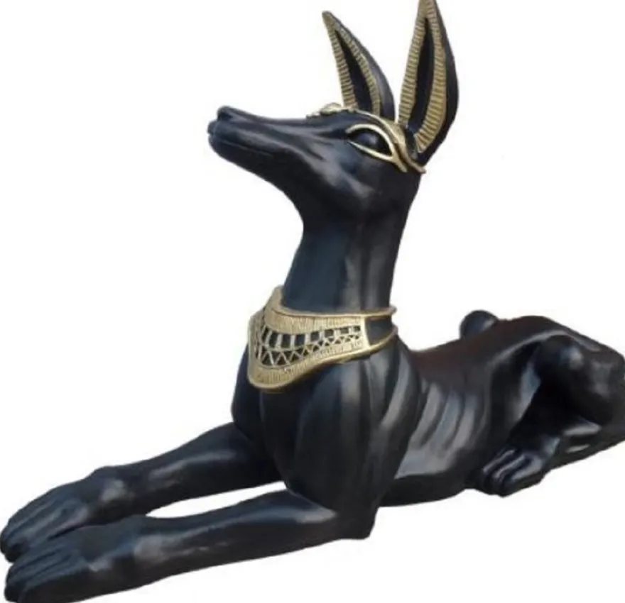 Casa Padrino Deko Skulptur Anubis Hund Schwarz / Gold 122 x H. 52 cm - Wetterbeständige Ägyptische Dekofigur - Deko Accessoires
