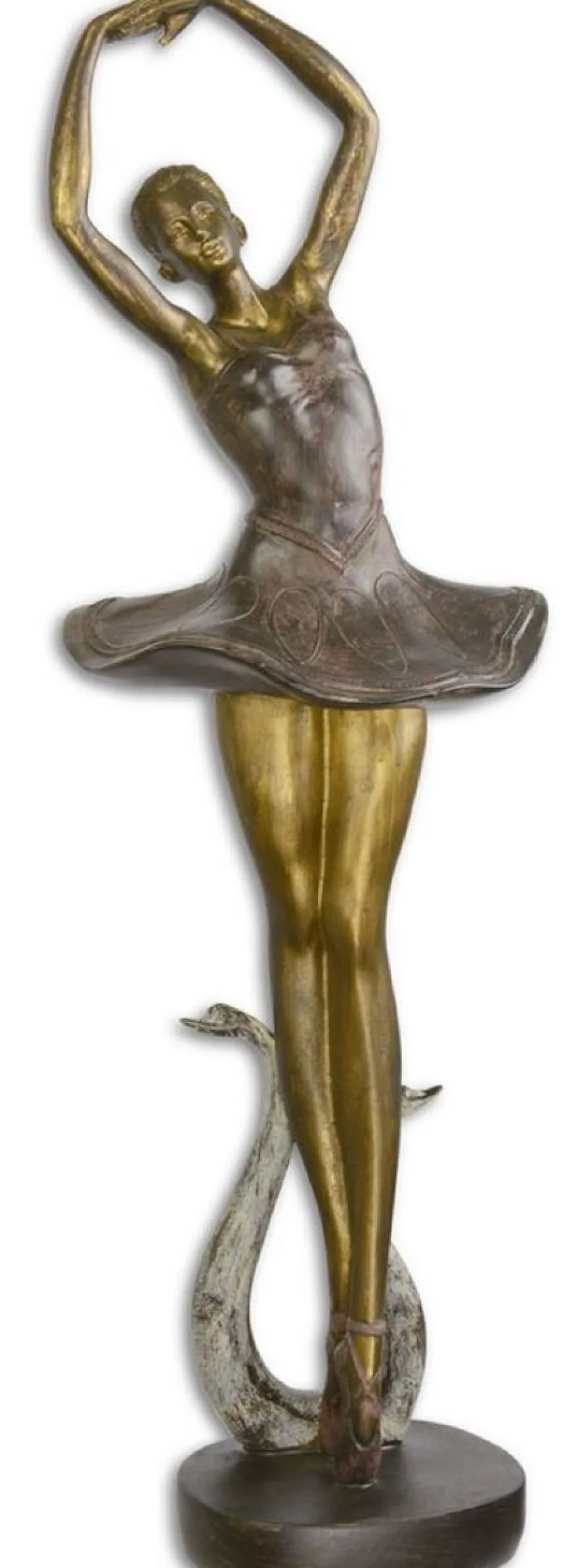 Casa Padrino Deko Skulptur Ballerina Antik Gold / Braun 19 x 17 x H. 59,8 cm - Polyresin Dekofigur - Deko Accessoires