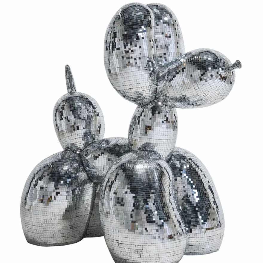 Casa Padrino Deko Skulptur Ballon Hund Silber 130 cm - Große Deko Figur