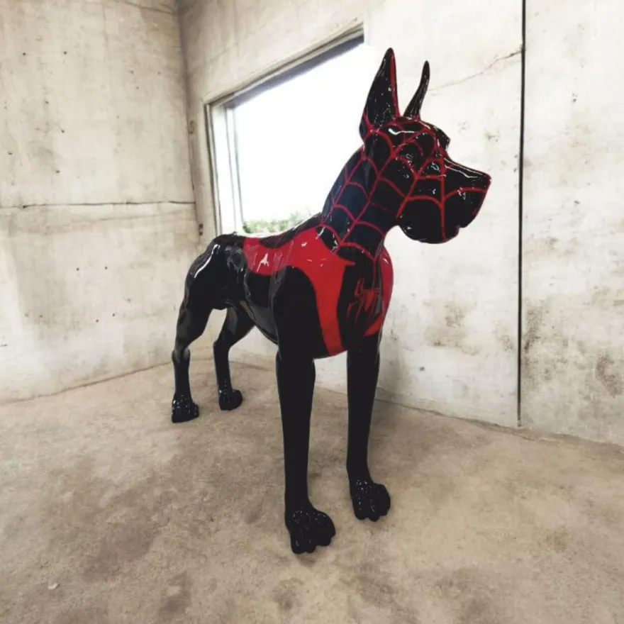 Casa Padrino Deko Skulptur Deutsche Dogge Schwarz / Rot 125 x H. 110 cm - Deko Figur