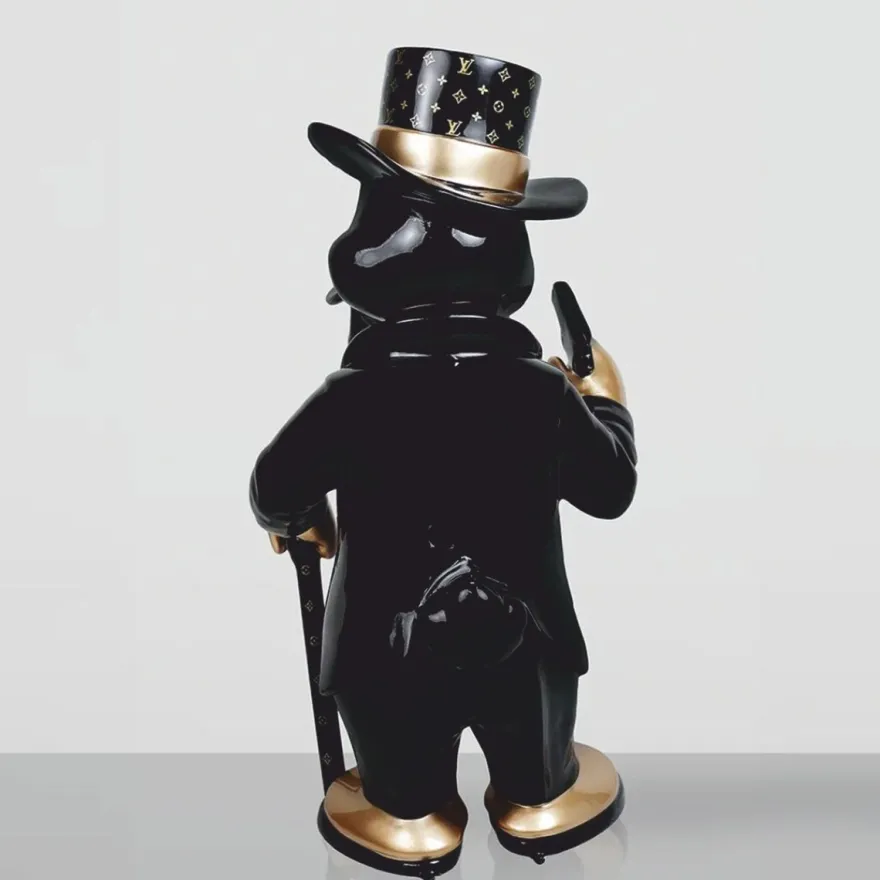 Casa Padrino Deko Skulptur Ente Schwarz / Gold H. 120 cm - Große Garten Deko Figur