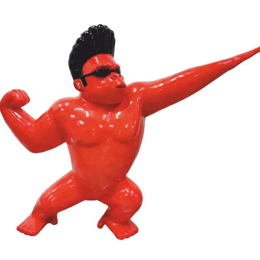 Casa Padrino Deko Skulptur Gorilla Affe Rot / Schwarz 139 x H. 120 cm - Garten Figur