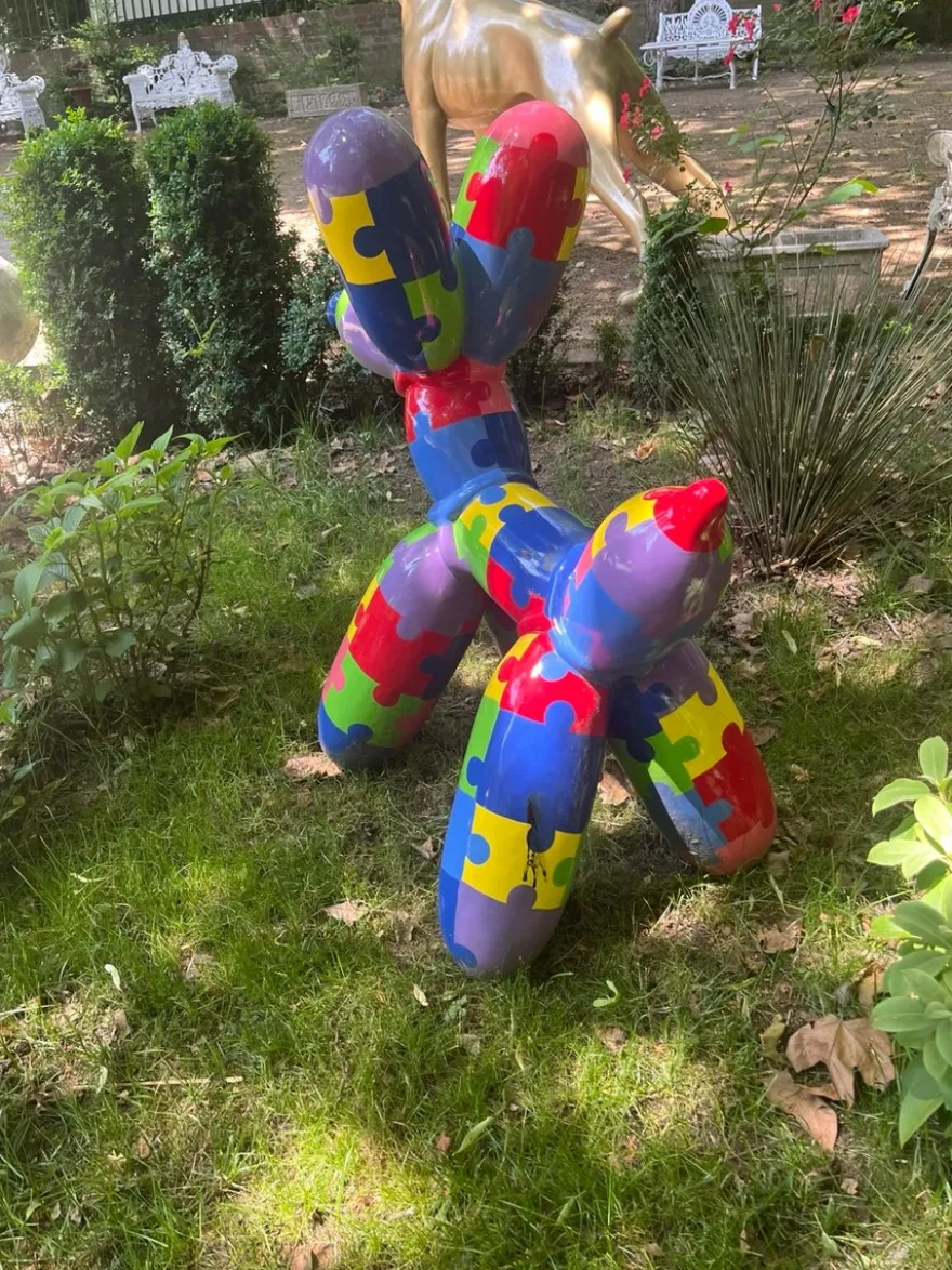 Casa Padrino Deko Skulptur Hund 100 cm – Bunt Puzzle Kunstharz Figur Pop Art