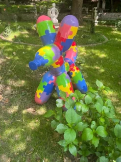 Casa Padrino Deko Skulptur Hund 100 cm – Bunt Puzzle Kunstharz Figur Pop Art