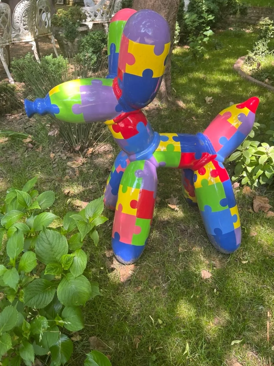 Casa Padrino Deko Skulptur Hund 100 cm – Bunt Puzzle Kunstharz Figur Pop Art