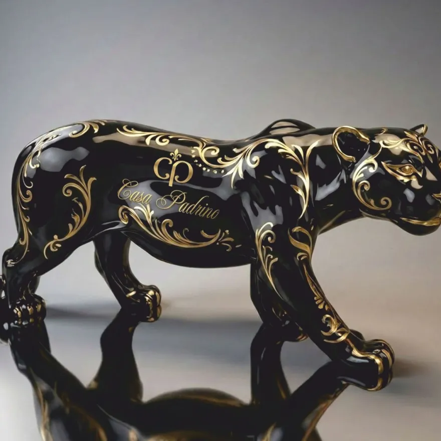 Casa Padrino Deko Skulptur Panther Schwarz / Gold 160 cm - Garten Deko Figur CPB