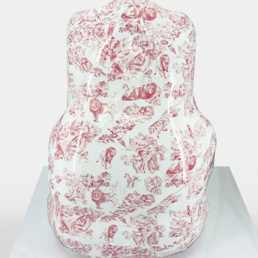 Casa Padrino Deko Skulptur Panda Bär Weiß / Rosa H. 90 cm - Deko Figur