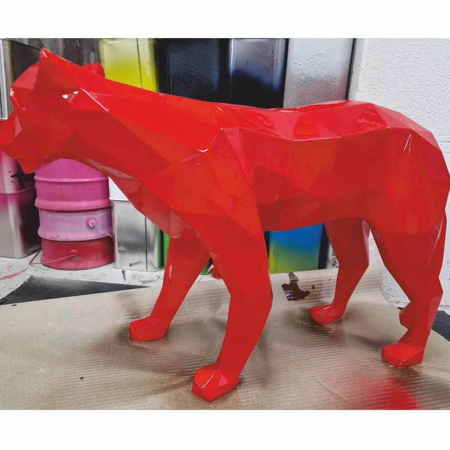 Casa Padrino Deko Skulptur Puma Katze Rot 150 cm - Abstrakte Deko Figur