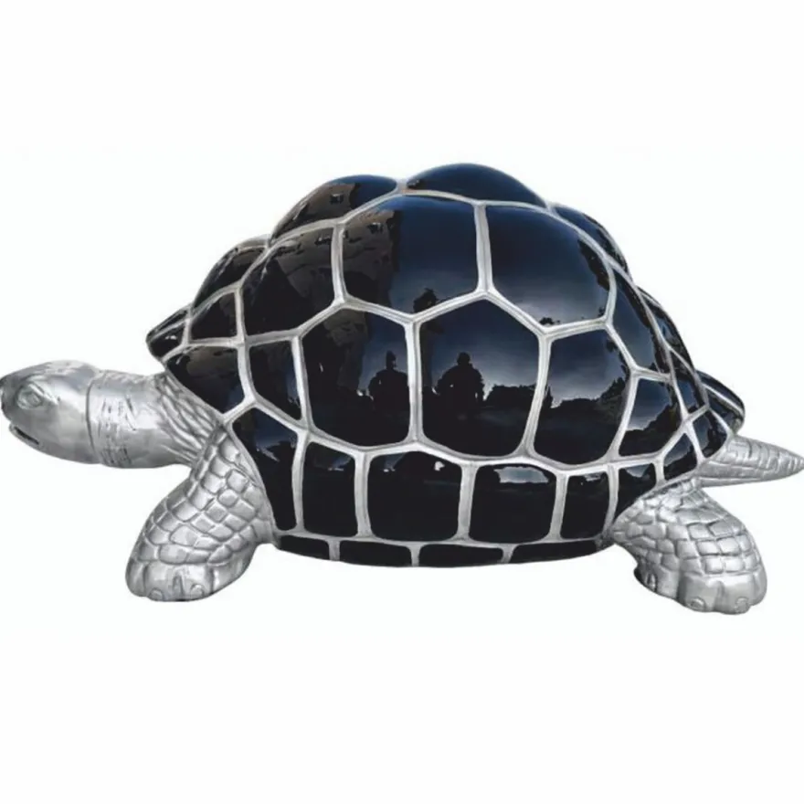 Casa Padrino Deko Skulptur Schildkröte Silber / Schwarz 110 cm - Garten Deko Figur