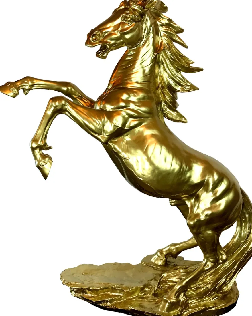 Casa Padrino Deko Skulptur Wildes Pferd Gold H. 90 cm - Elegante Kunstharz Dekofigur - Wohnzimmer Deko Accessoires