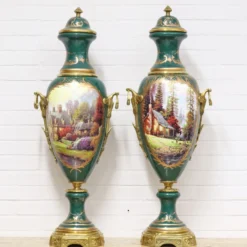 Casa Padrino Deko Vasen Grün / Gold 30 x H. 100 cm - Barockstil Porzellan Vasen Set