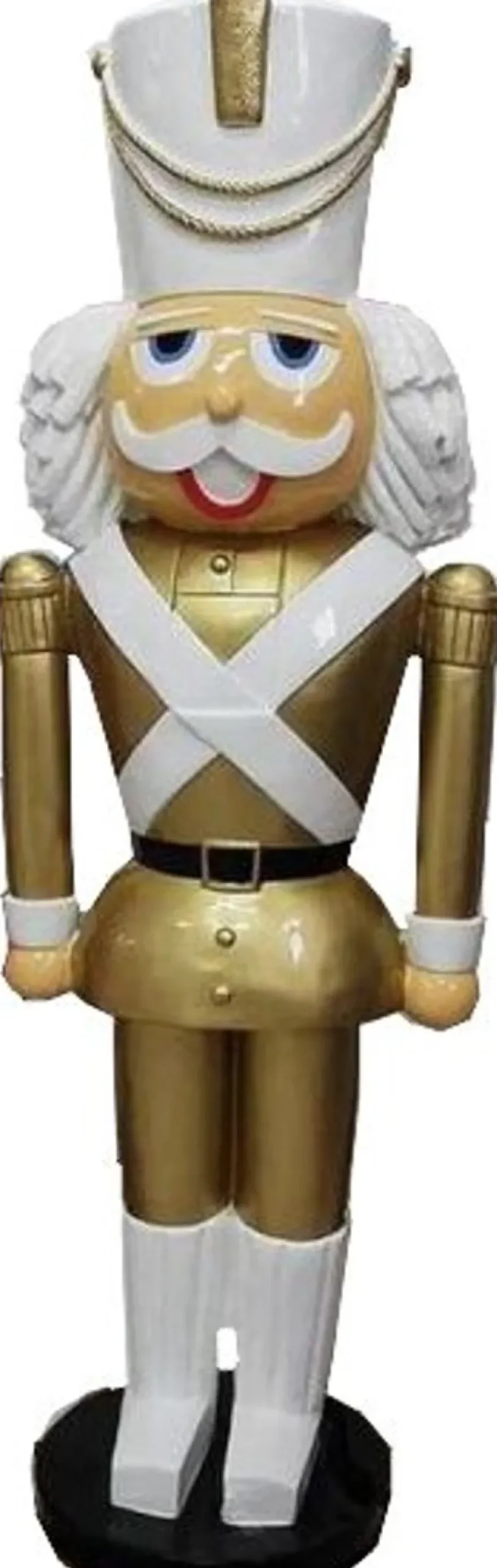 Casa Padrino Deko XXL Skulptur Nußknacker Gold / Weiß mit Uniform Lebensgross 180 cm - Weihnachten Weihnachtsdeko Kaufhausdeko