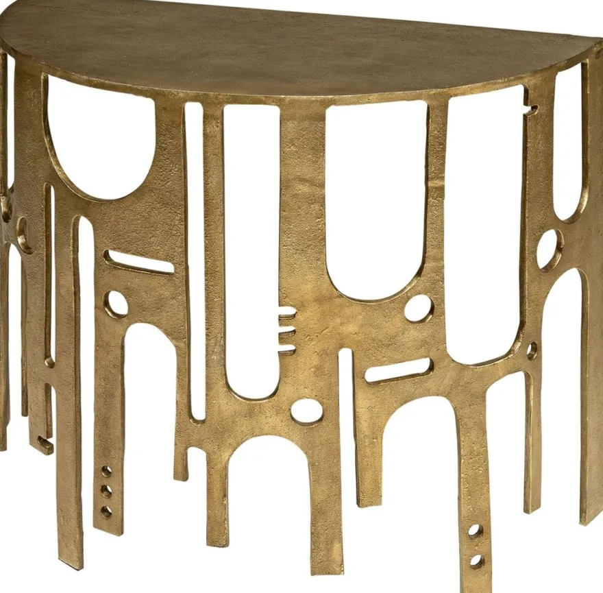 Casa Padrino Designer Aluminium Konsole Bronzefarben 90 x 45 x H. 75 - Halbrunder Konsolentisch - Wohnzimmer Möbel - Luxus Kollektion