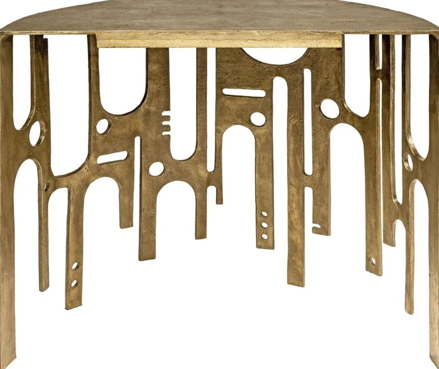 Casa Padrino Designer Aluminium Konsole Bronzefarben 90 x 45 x H. 75 - Halbrunder Konsolentisch - Wohnzimmer Möbel - Luxus Kollektion