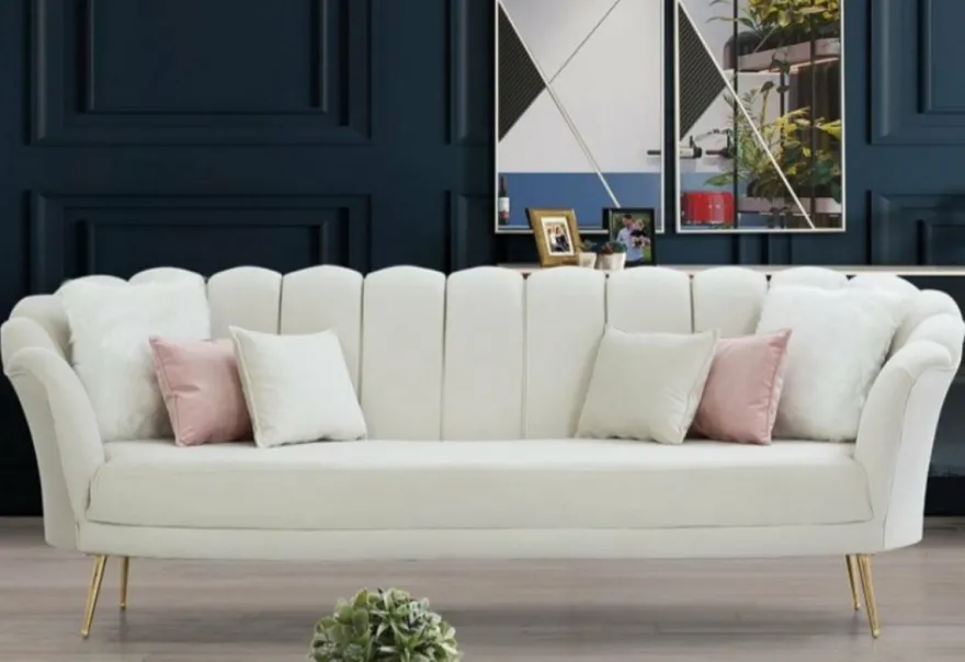 Casa Padrino Designer Art Deco Wohnzimmer 3er Sofa Creme / Gold 190 x 60 x H. 85 cm - Art Deco Wohnzimmer Möbel