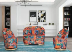 Casa Padrino Designer Art Deco Wohnzimmer Set Mehrfarbig / Gold - 2 Sofas & 2 Drehsessel - Wohnzimmer Möbel - Art Deco Möbel