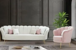 Casa Padrino Designer Art Deco Wohnzimmer Set Creme / Rosa / Gold - 2 Sofas & 2 Sessel - Wohnzimmer Möbel - Art Deco Möbel
