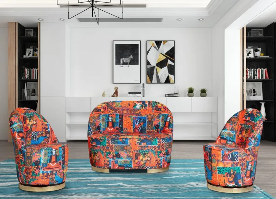 Casa Padrino Designer Art Deco Drehsessel Mehrfarbig / Gold 56 x 52 x H. 80 cm - Wohnzimmer Sessel - Art Deco Möbel