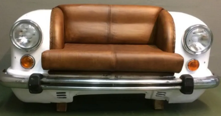 Casa Padrino Designer Autosofa Cognacfarben / Weiß / Silber 158 x 70 x H. 83 cm - Wohnzimmer Sofa im Auto Design - Wohnzimmer Auto Möbel
