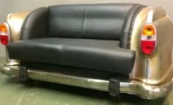 Casa Padrino Designer Autosofa Schwarz / Gold / Silber 163 x 70 x H. 78 cm - Wohnzimmer Sofa im Auto Design - Wohnzimmer Auto Möbel