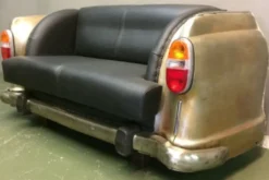 Casa Padrino Designer Autosofa Schwarz / Gold / Silber 163 x 70 x H. 78 cm - Wohnzimmer Sofa im Auto Design - Wohnzimmer Auto Möbel