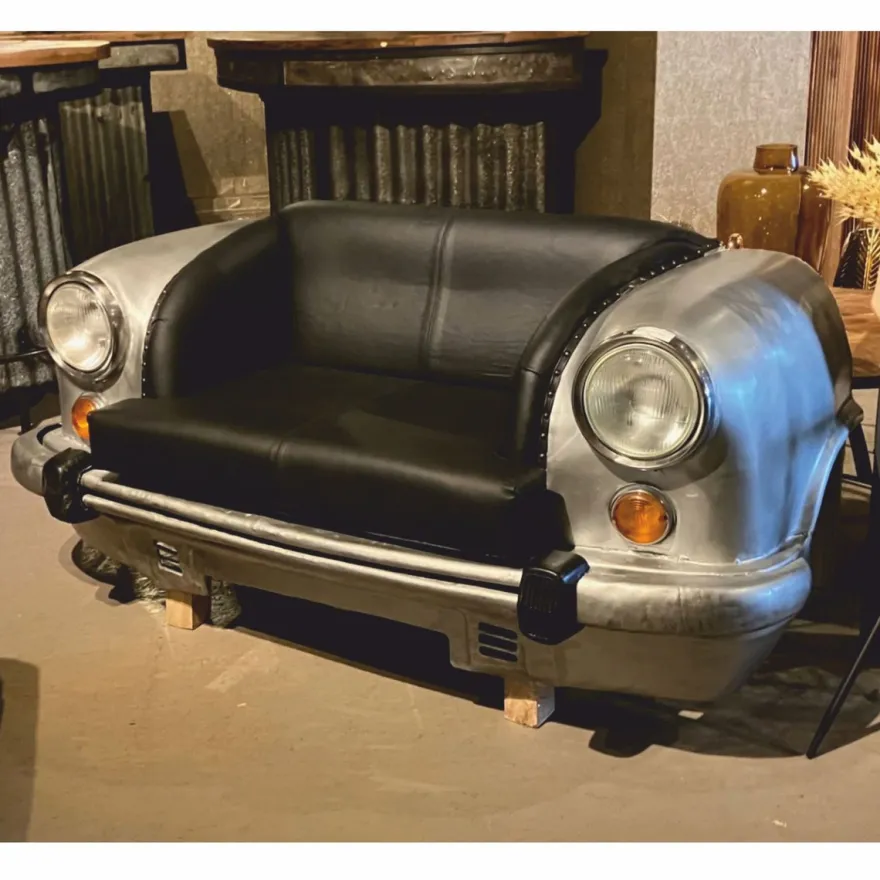 Casa Padrino Designer Autosofa Silber / Schwarz 158 cm - Wohnzimmer Auto Möbel