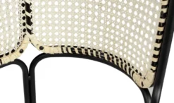Casa Padrino Designer Barhocker Schwarz / Naturfarben Ø 40,5 x H. 75,5 cm - Runder gepolsterter Barstuhl mit edlem Rattangeflecht und pulverbeschichtetem Stahlrahmen