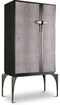 Casa Padrino Designer Barschrank Schwarz / Grau / Silber 90 x 50 x H. 160 cm - Massivholz Schrank mit 2 Türen - Wohnzimmer Möbel - Hotel Möbel - Luxus Kollektion