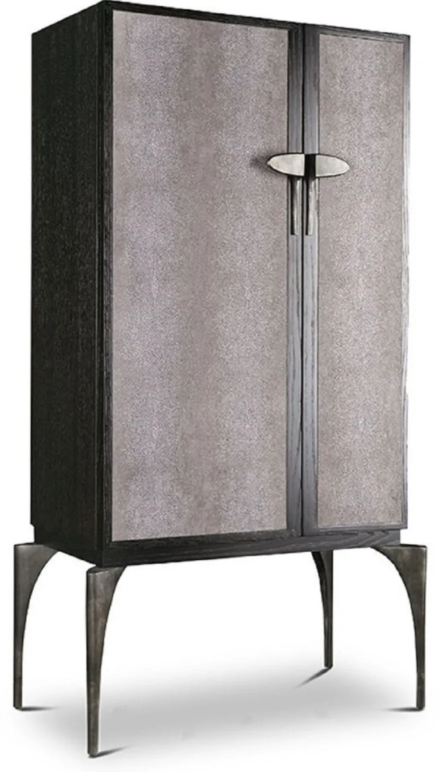 Casa Padrino Designer Barschrank Schwarz / Grau / Silber 90 x 50 x H. 160 cm - Massivholz Schrank mit 2 Türen - Wohnzimmer Möbel - Hotel Möbel - Luxus Kollektion