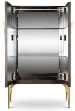 Casa Padrino Designer Barschrank Dunkelbraun / Gold / Messing 100 x 46 x H. 166 cm - Massivholz Schrank mit 2 Türen - Wohnzimmer Möbel - Hotel Möbel - Luxus Kollektion