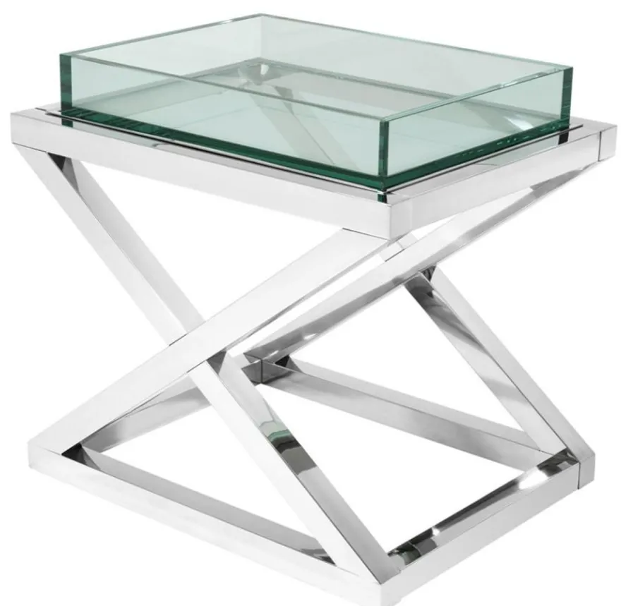 Casa Padrino Designer Beistelltisch Silber 61 x 48 x H. 58,5 cm - Luxus Hotel Möbel