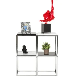 Casa Padrino Designer Beistelltisch in Schwarz und Chrom, quadratisch 42 x 42 x 44 cm
