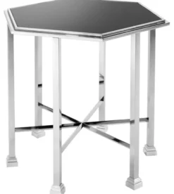 Casa Padrino Designer Beistelltisch silber mit schwarzer Glasplatte 71 x 62 x H. 65 cm - Luxus Qualität