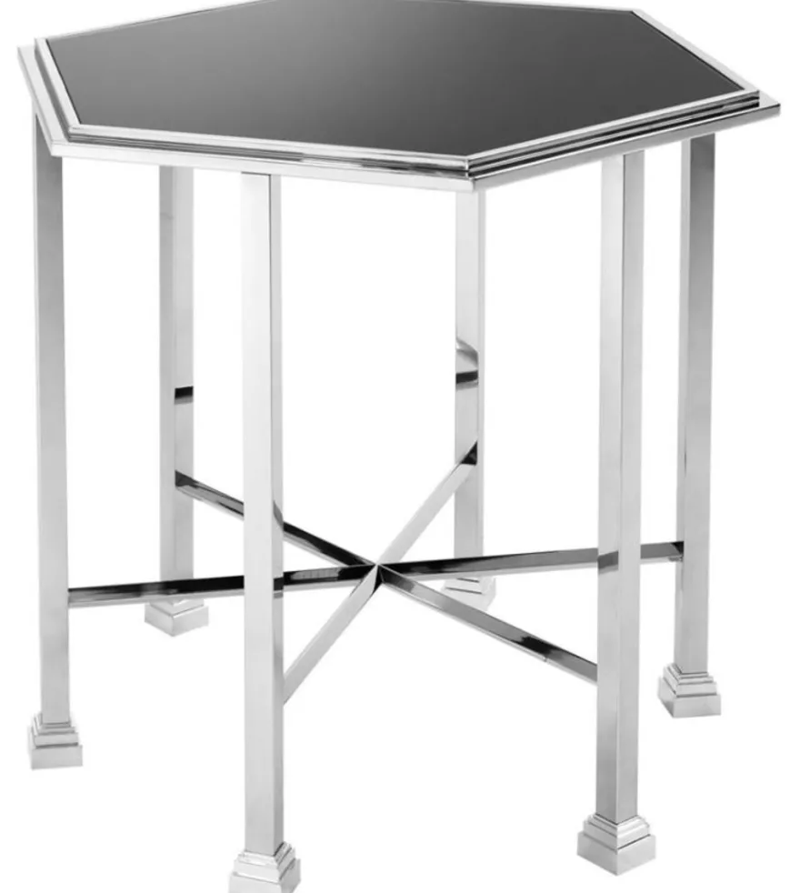 Casa Padrino Designer Beistelltisch silber mit schwarzer Glasplatte 71 x 62 x H. 65 cm - Luxus Qualität