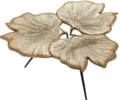 Casa Padrino Designer Beistelltisch Vintage Messingfarben / Schwarz / Gold 75 x 64 x H. 38,5 cm - Aluminium Tisch im Ginkgoblätter Design - Luxus Qualität