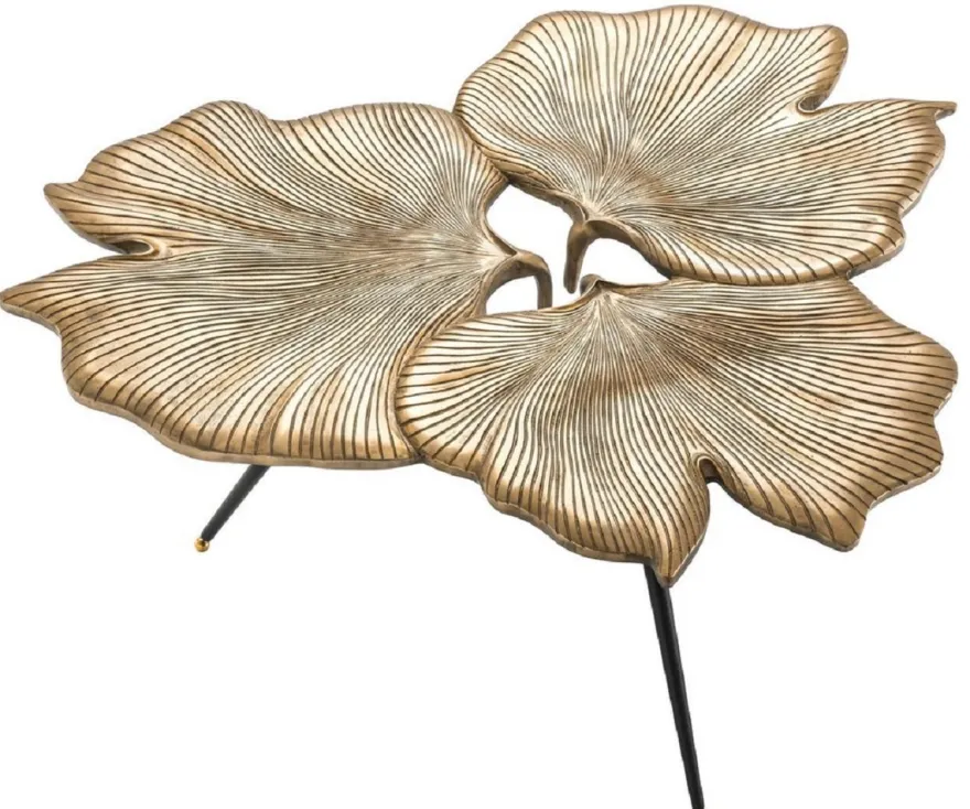 Casa Padrino Designer Beistelltisch Vintage Messingfarben / Schwarz / Gold 75 x 64 x H. 38,5 cm - Aluminium Tisch im Ginkgoblätter Design - Luxus Qualität